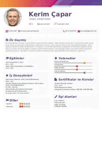 Tarih Öğretmeni Cv Örnekleri cv indir